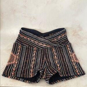 Wolven Black and Orange High Waist Shorts with Intricate Patterns